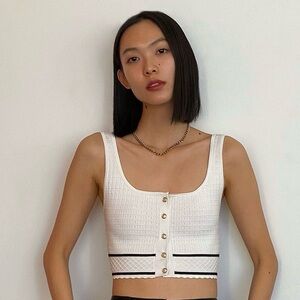 Aritzia Babaton Sculpt Knit Button Tank | White/Black